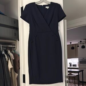 Calvin Klein Black Sheath Midi Dress V-neck Short Sleeve